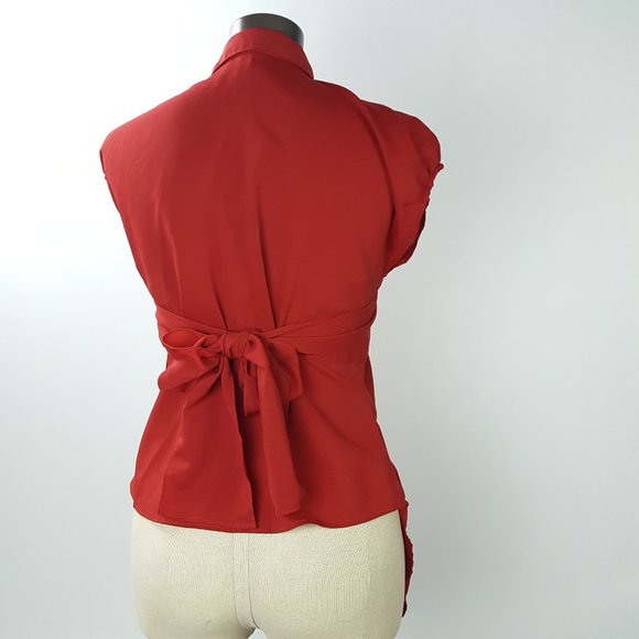 Bow Tie High Low Assymmetrical Blouse Red - Picture 5 of 10